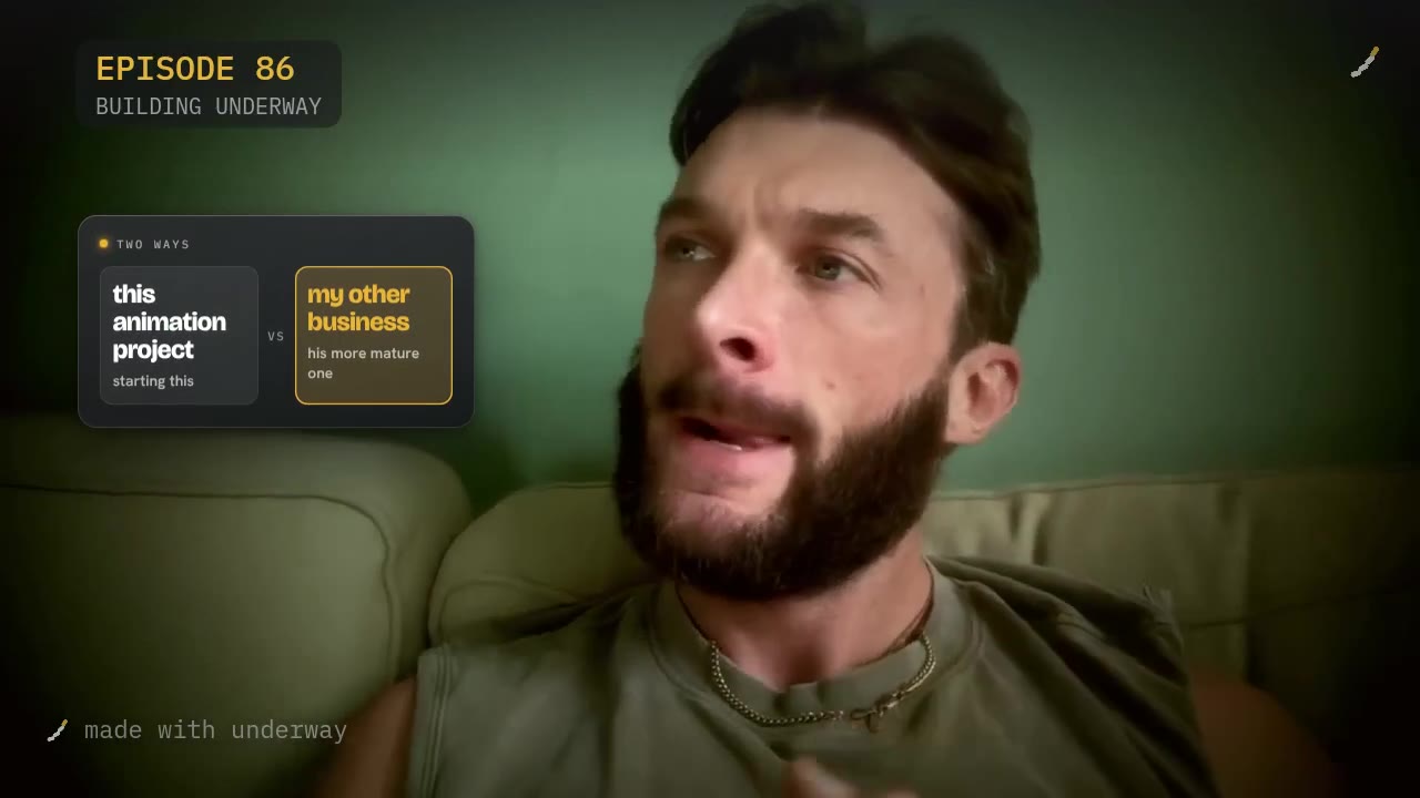 Two ways framed on screen: this animation project against his other, more mature business.