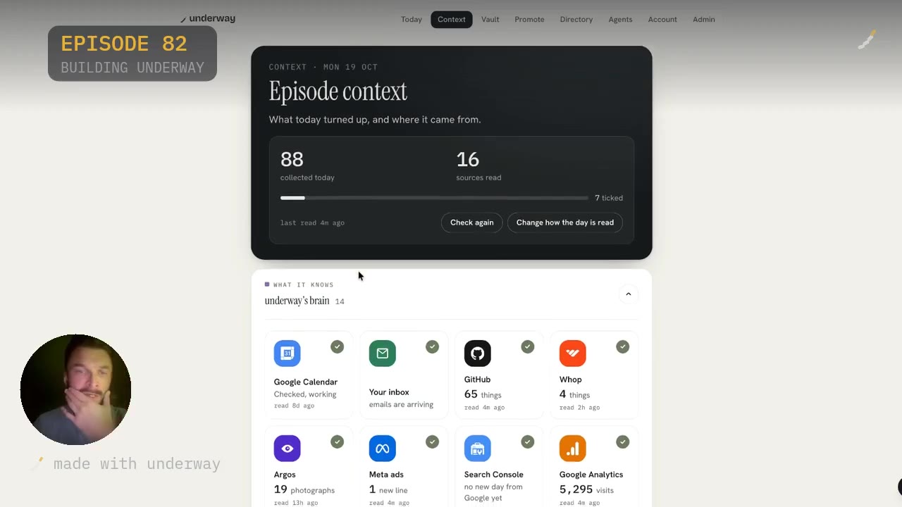 The Context tab on 19 October: 88 things collected today from 16 sources read.