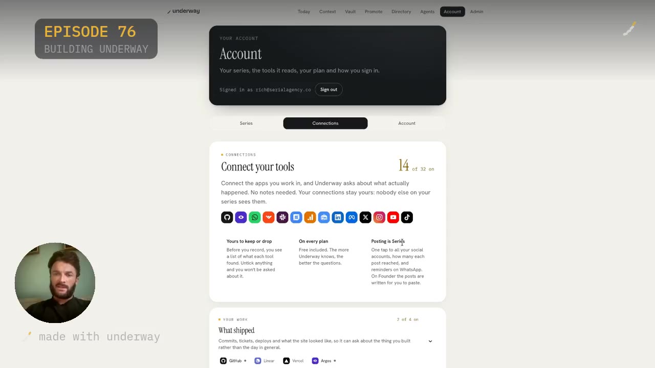 The Connections screen, fourteen of thirty-two tools connected.