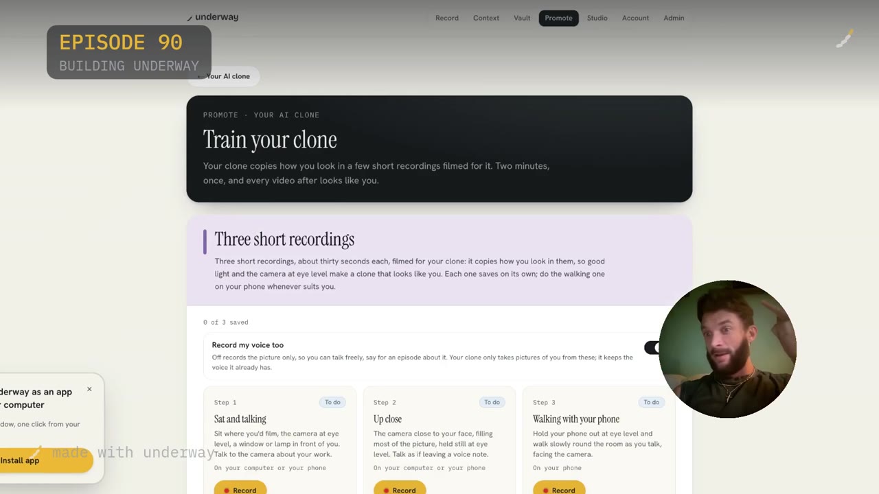 Three short recordings: sat and talking, up close, and walking with your phone.