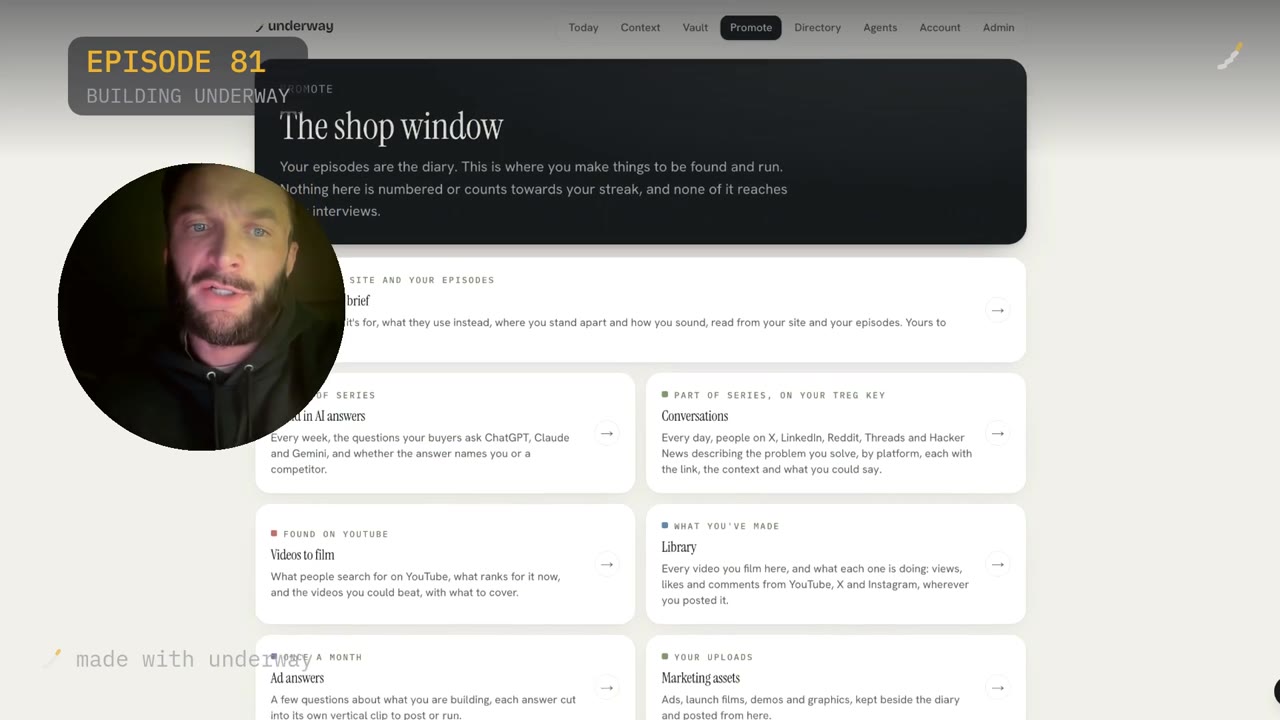 The Promote tab: the shop window, with Conversations among the cards.